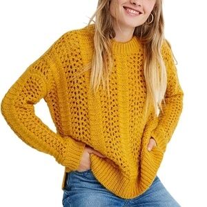 MADEWELL Windemere Pointelle Alpaca Wool Crew Pullover Sweater Golden Sunset